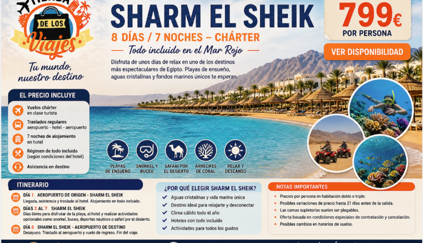 Viaje a Sharm El Sheikh 8 días Todo Incluido | Ofertas Mar Rojo desde Madrid | TD Viajes