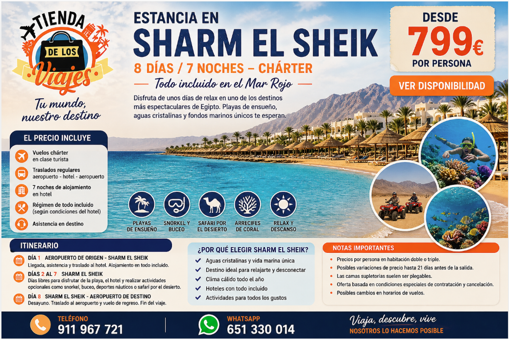 Viaje a Sharm El Sheikh 8 días Todo Incluido | Ofertas Mar Rojo desde Madrid | TD Viajes