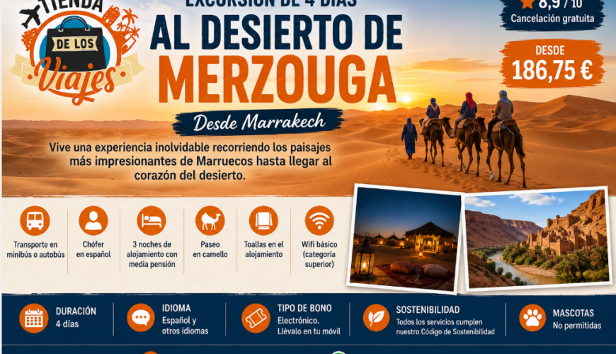 Excursión de 4 días al Desierto de Merzouga: la aventura más espectacular de Marruecos con TD Viajes