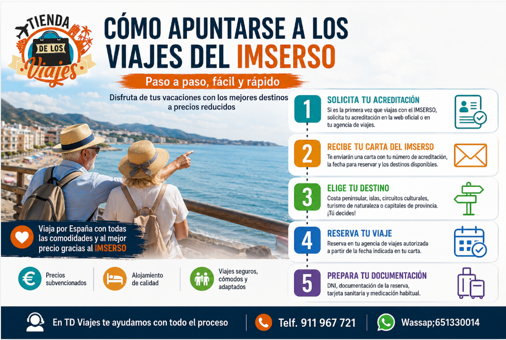Cómo apuntarse a los viajes del IMSERSO paso a paso en 2026 con la ayuda de TD Viajes