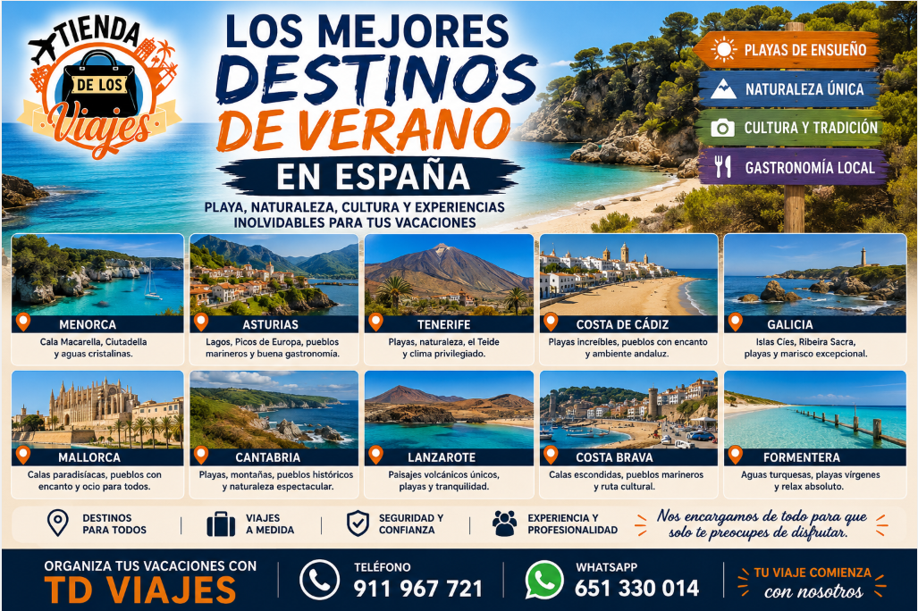LOS MEJORES DESTINOS DE VERANO EN ESPAÑA PLAYA, NATURALEZA, CULTURA Y EXPERIENCIAS INOLVIDABLES PARA TUS VACACIONES con TD Viajes