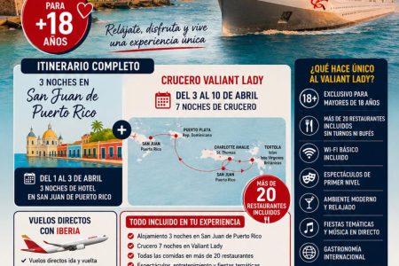 Puerto Rico 3 noches + Crucero SOLO adultos con TD Viajes 🌍