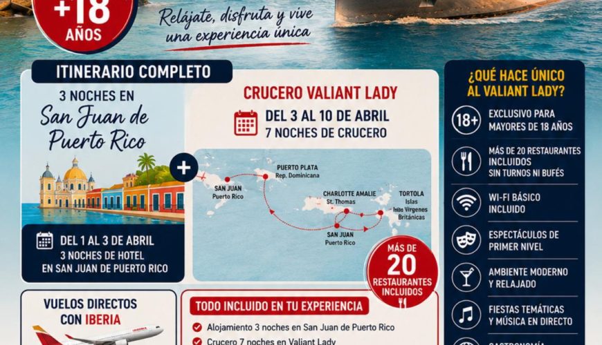 Puerto Rico 3 noches + Crucero SOLO adultos con TD Viajes 🌍