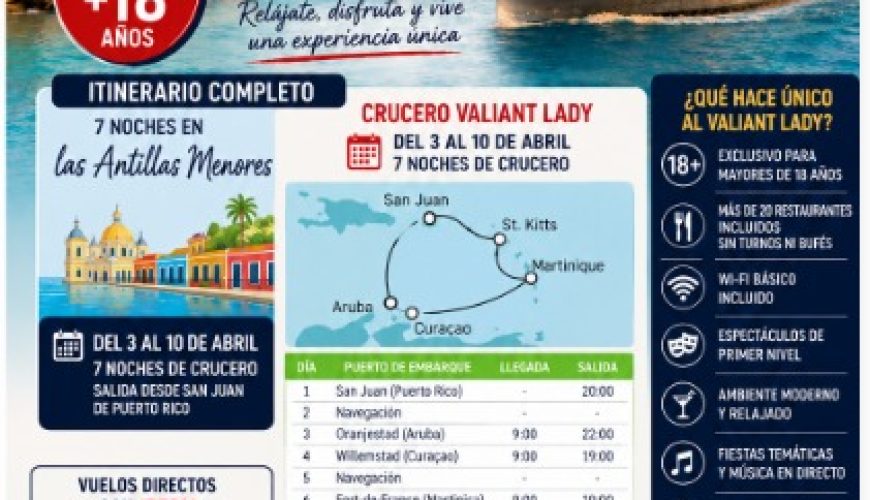 Puerto Rico 3 noches + Crucero SOLO adultos con TD Viajes
