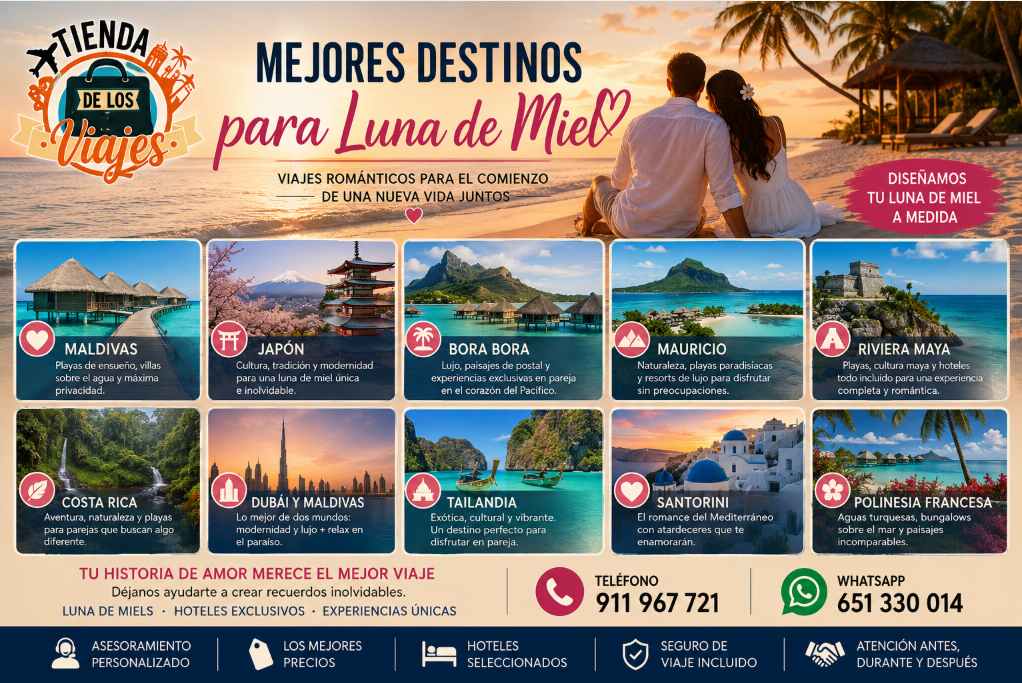 MEJORES DESTINOS PARA LUNA DE MIEL EN 2026 LOS VIAJES MÁS ROMÁNTICOS PARA CELEBRAR EL COMIENZO DE UNA NUEVA VIDA JUNTOS con TD Viajes