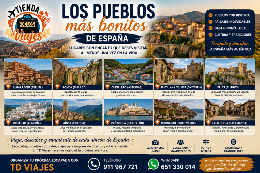 LOS PUEBLOS MÁS BONITOS DE ESPAÑA DESTINOS CON ENCANTO QUE DEBES VISITAR AL MENOS UNA VEZ EN LA VIDA con TD Viajes