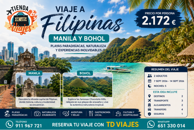 VIAJE A FILIPINAS: MANILA Y BOHOL, DESCUBRE PLAYAS PARADISÍACAS Y NATURALEZA EXCEPCIONAL con TD Viajes