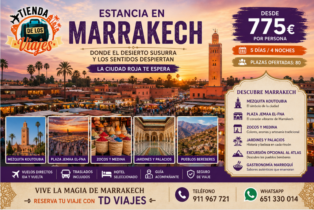 ESTANCIA EN MARRAKECH DESCUBRE LA CIUDAD ROJA DE MARRUECOS con TD Viajes