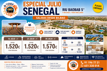 Viaje a Senegal en Julio 2026: Riu Baobab 5 Estrellas Todo Incluido con Vuelo Directo desde Bilbao con TD Viajes