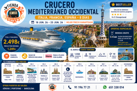Crucero Mediterráneo Occidental 2026: Italia, Francia y España a bordo del Costa Toscana con TD Viajes