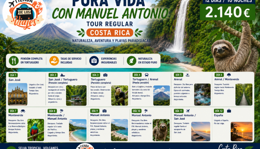 Viaje a Costa Rica: Pura Vida con Manuel Antonio – Naturaleza, Volcanes y Playas Paradisíacas con TD Viajes