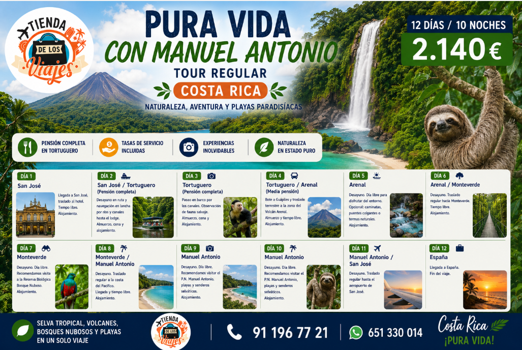 Viaje a Costa Rica: Pura Vida con Manuel Antonio – Naturaleza, Volcanes y Playas Paradisíacas con TD Viajes