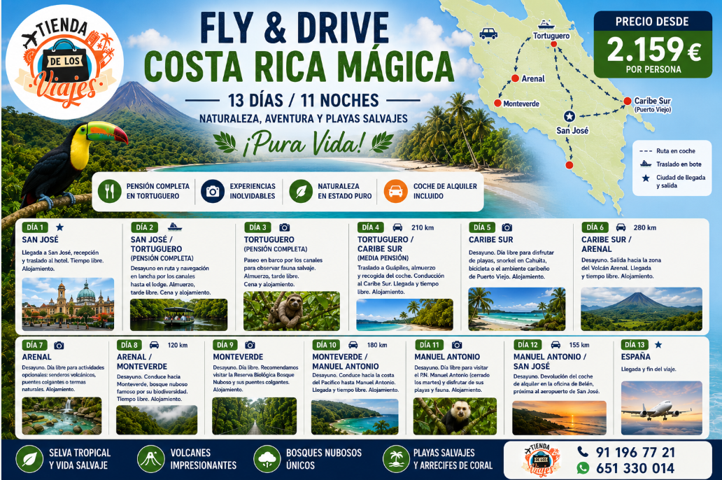 Fly & Drive Costa Rica Mágica con Manuel Antonio: La Ruta Perfecta por Costa Rica con TD Viajes