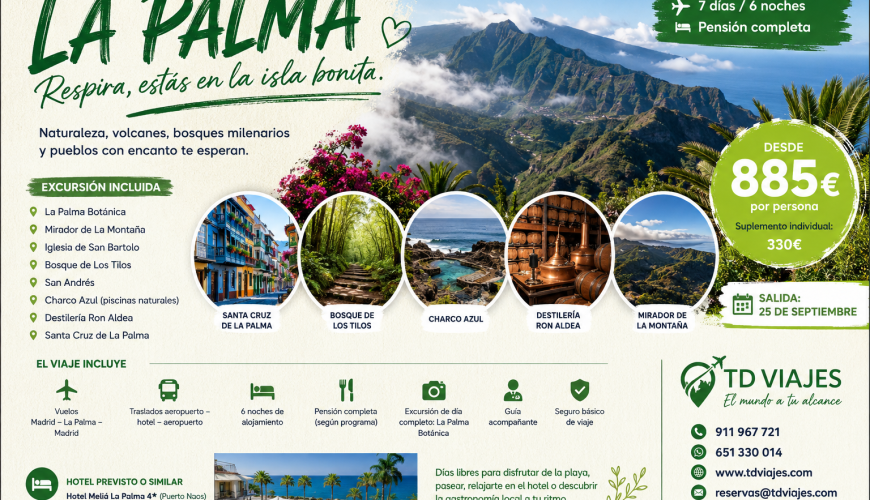 LA PALMA…Respira, estás en la isla bonita salida unica 25 de septiembre ULTIMAS plazas