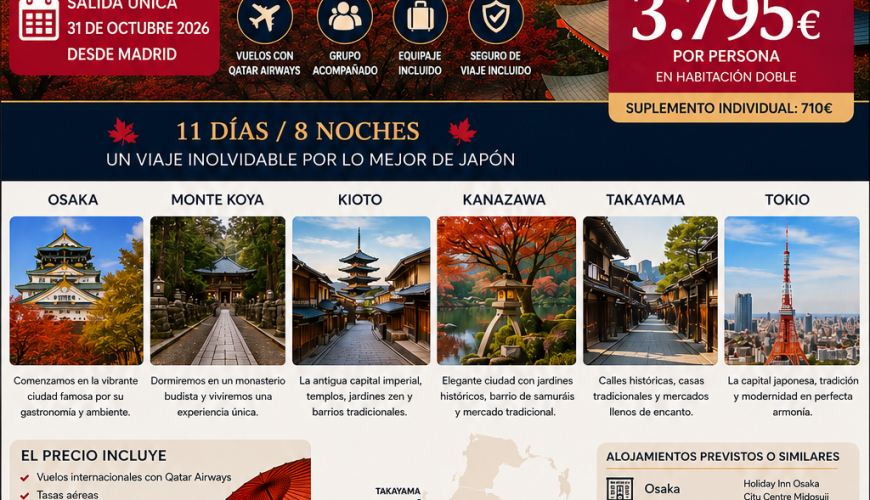 Japón en otoño 2026: descubre la Sinfonía del Otoño en el País del Sol Naciente