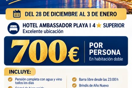 Fin de Año en Benidorm 2026: despide el año Hotel+Cocktail especial de Nochevieja+ Gran Cena de Gala