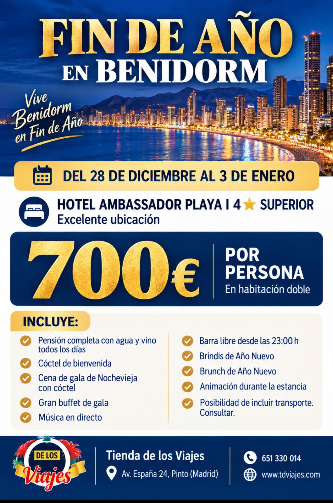 Fin de Año en Benidorm 2026: despide el año Hotel+Cocktail especial de Nochevieja+ Gran Cena de Gala