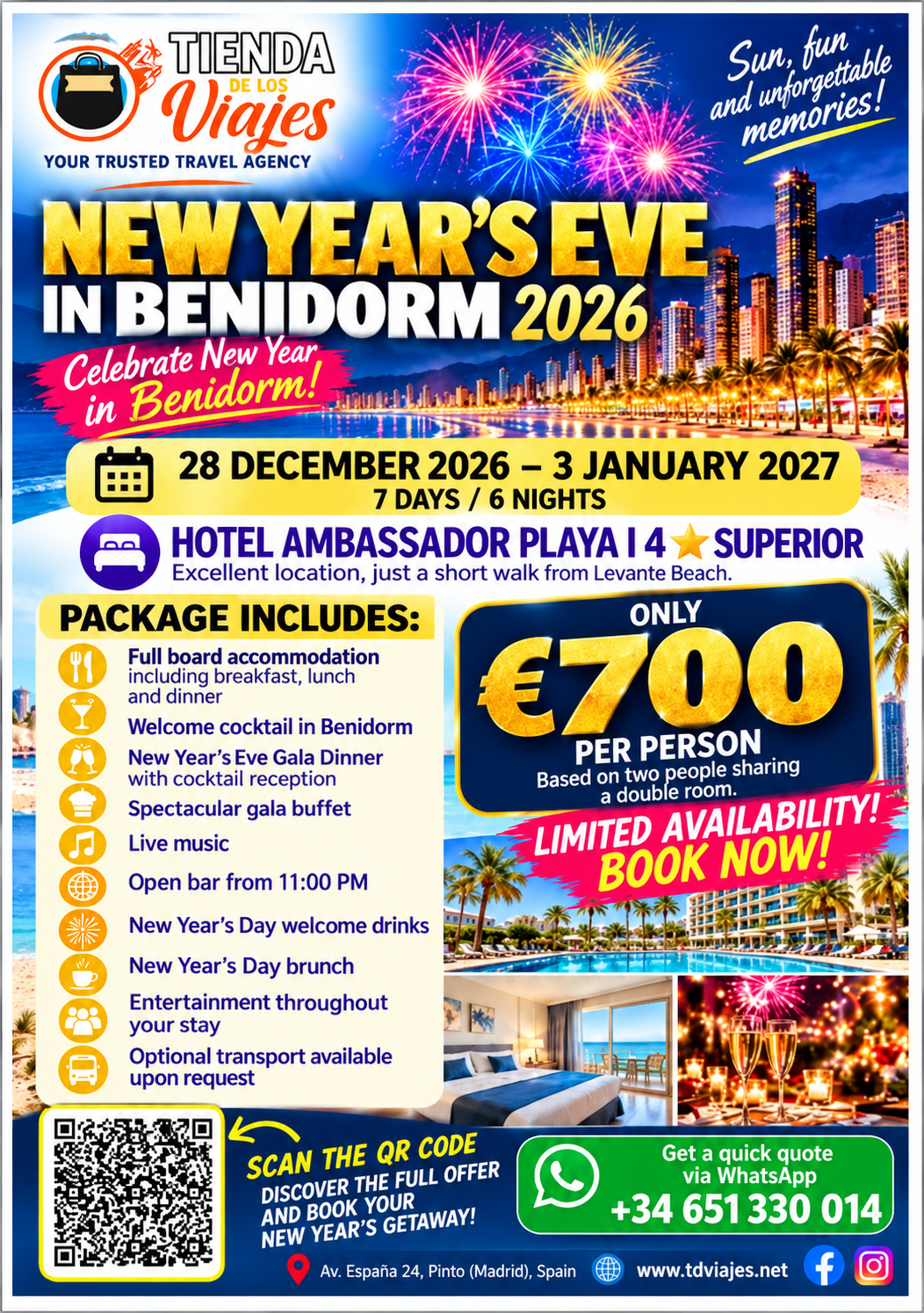 New Year’s Eve in Benidorm 2026: Celebrate in Style with Hotel Accommodation, a Special New Year’s Eve Cocktail Reception & a Grand Gala Dinner!