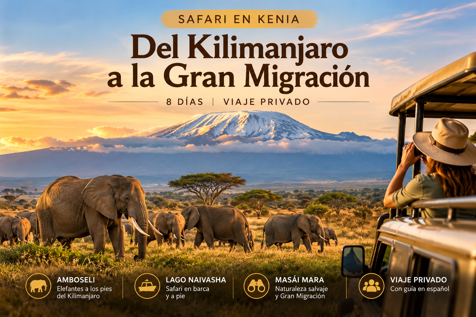 Safari en Kenia: del Kilimanjaro a la Gran Migración en 8 días